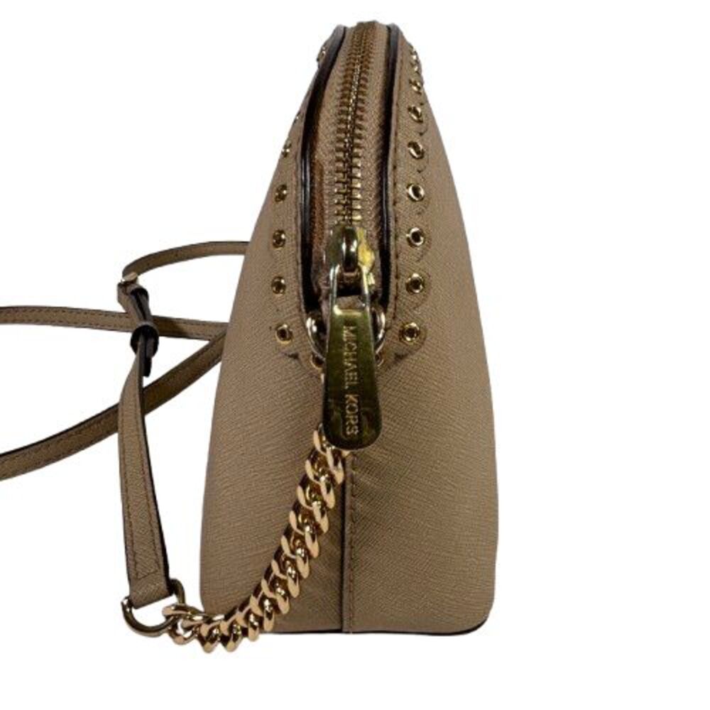 Michael Kors Jet Set Dome Crossbody Bag Beige Leather Gold Chain Stud Details - Picture 3 of 16
